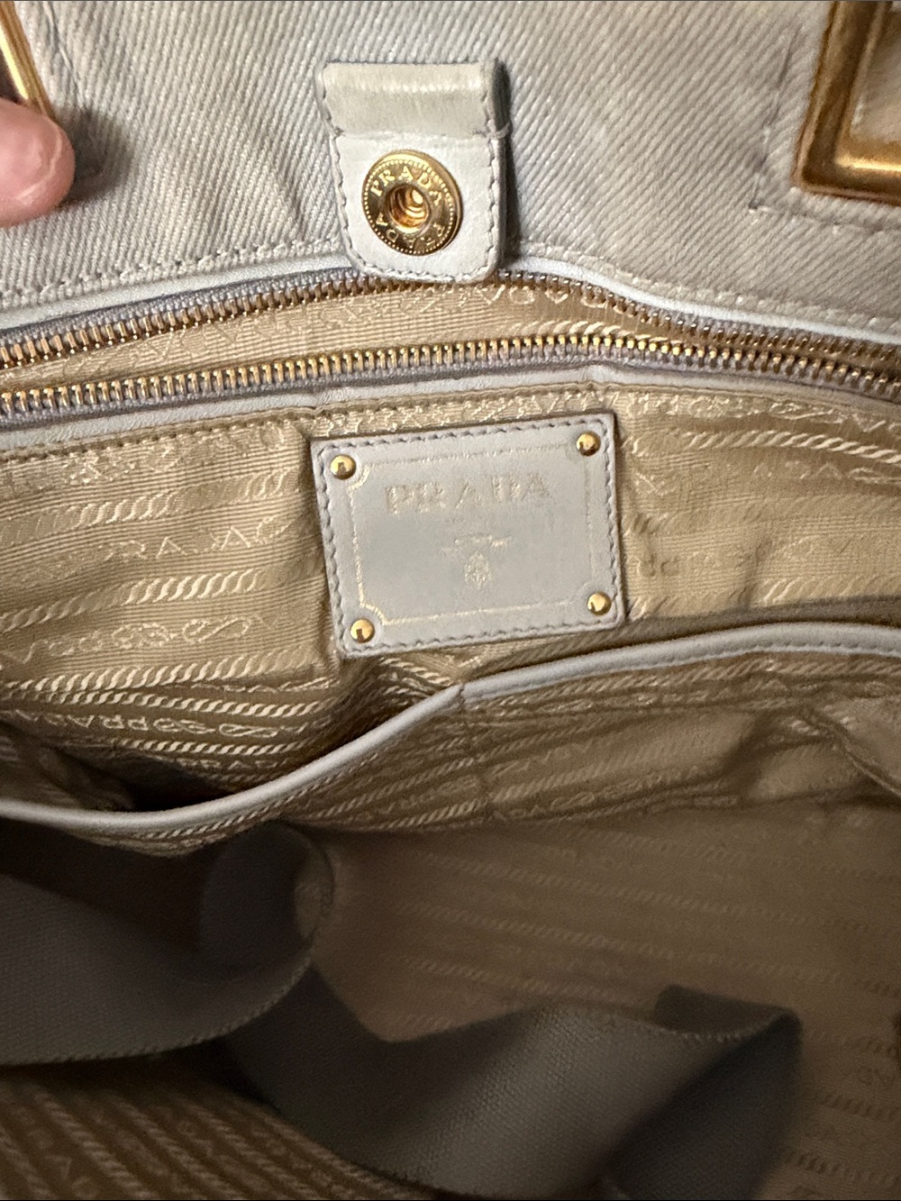 Prada Taupe Canvas Travel Tote with Gold Hardware - Picture 7 of 9
